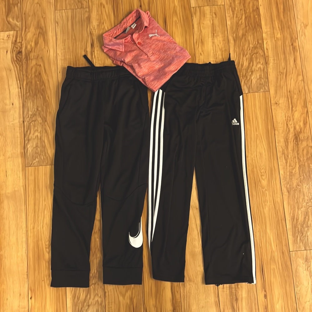 All Size 8/M Boys Puma red collar t-shirt & black sweat pants, Addidas and Nike